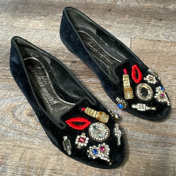 Alexander McQueen Crystal Velvet Loafers